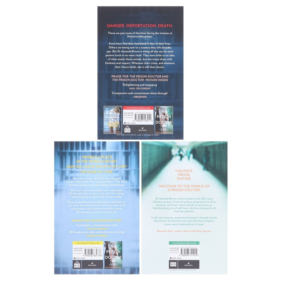 The Prison Doctor, Women Inside and The Final Sentence paperback books by Dr Amanda Brown - full set view