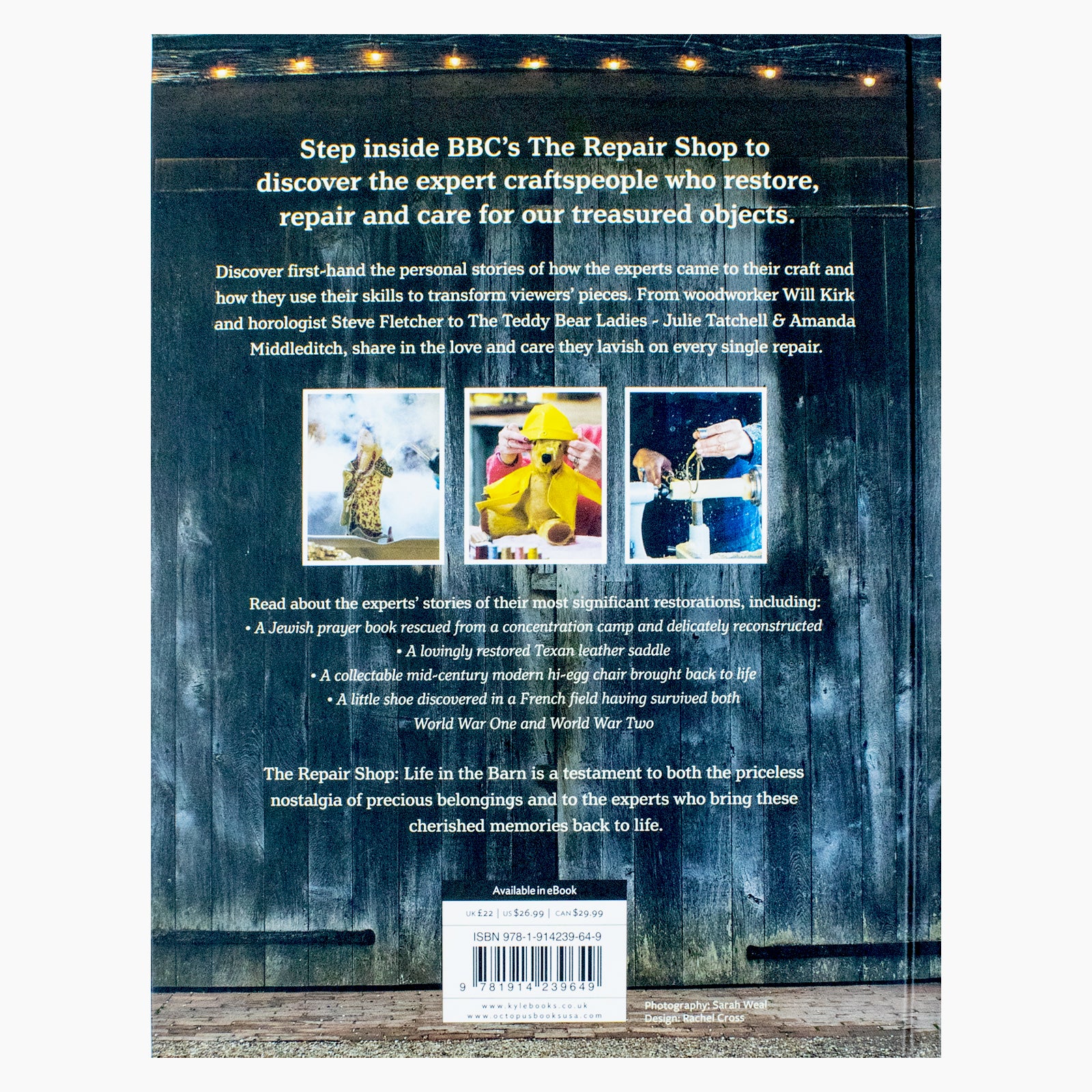 Inside pages of The Repair Shop: Life in the Barn hardback showing restoration expert stories