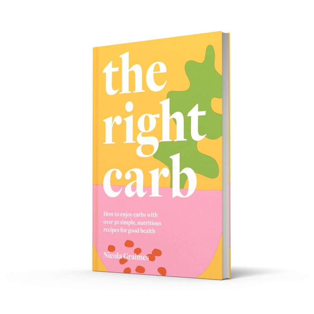 The Right Carb by Nicola Graimes hardback book back cover showing recipe details