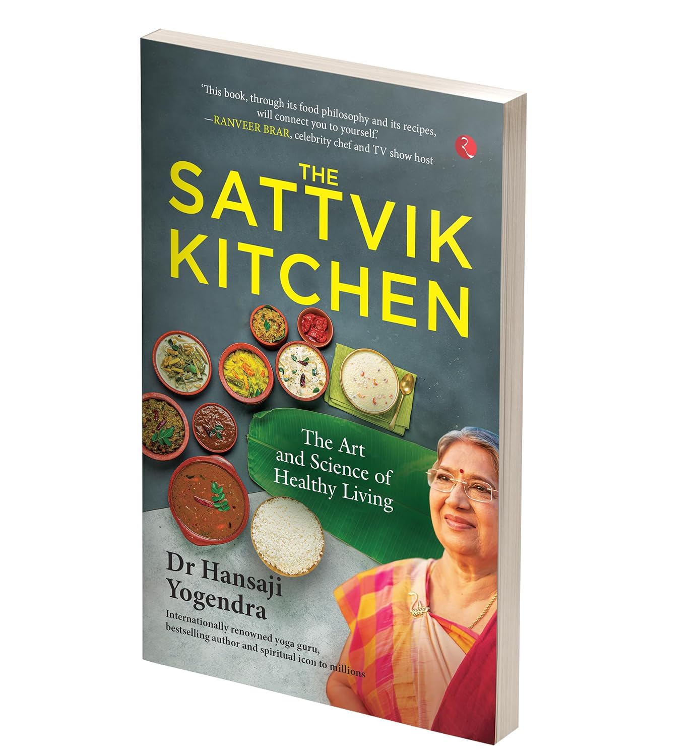 The Sattvik Kitchen by Dr Hansaji Yogendra - inside pages showing sattvik recipes and Ayurveda content