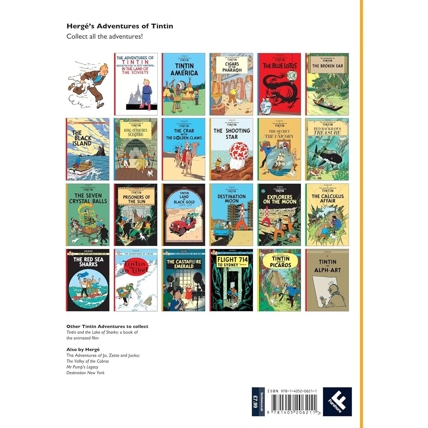 The Shooting Star by Hergé - Tintin paperback back cover showing meteorite adventure blurb