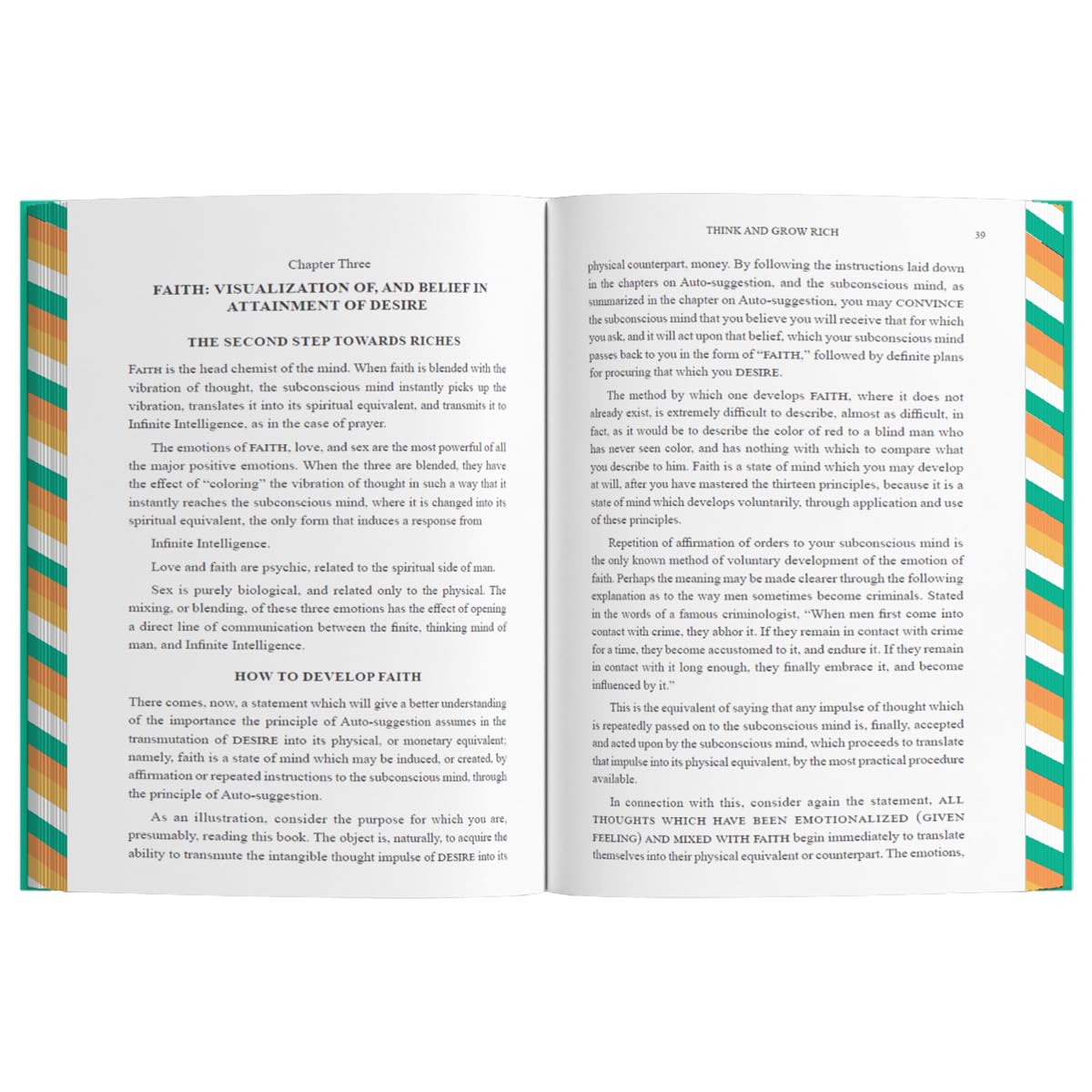 Think And Grow Rich by Napoleon Hill hardback edition showing sprayed page edges close up