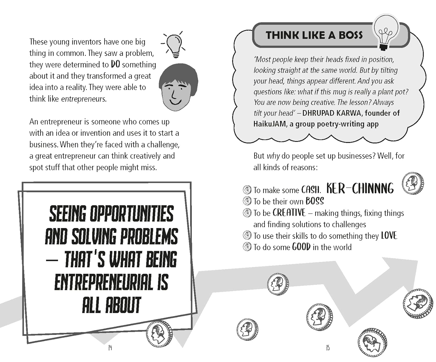 Think Like a Boss by Rashmi Sirdeshpande inside pages sample, ages 7-9 children's non-fiction