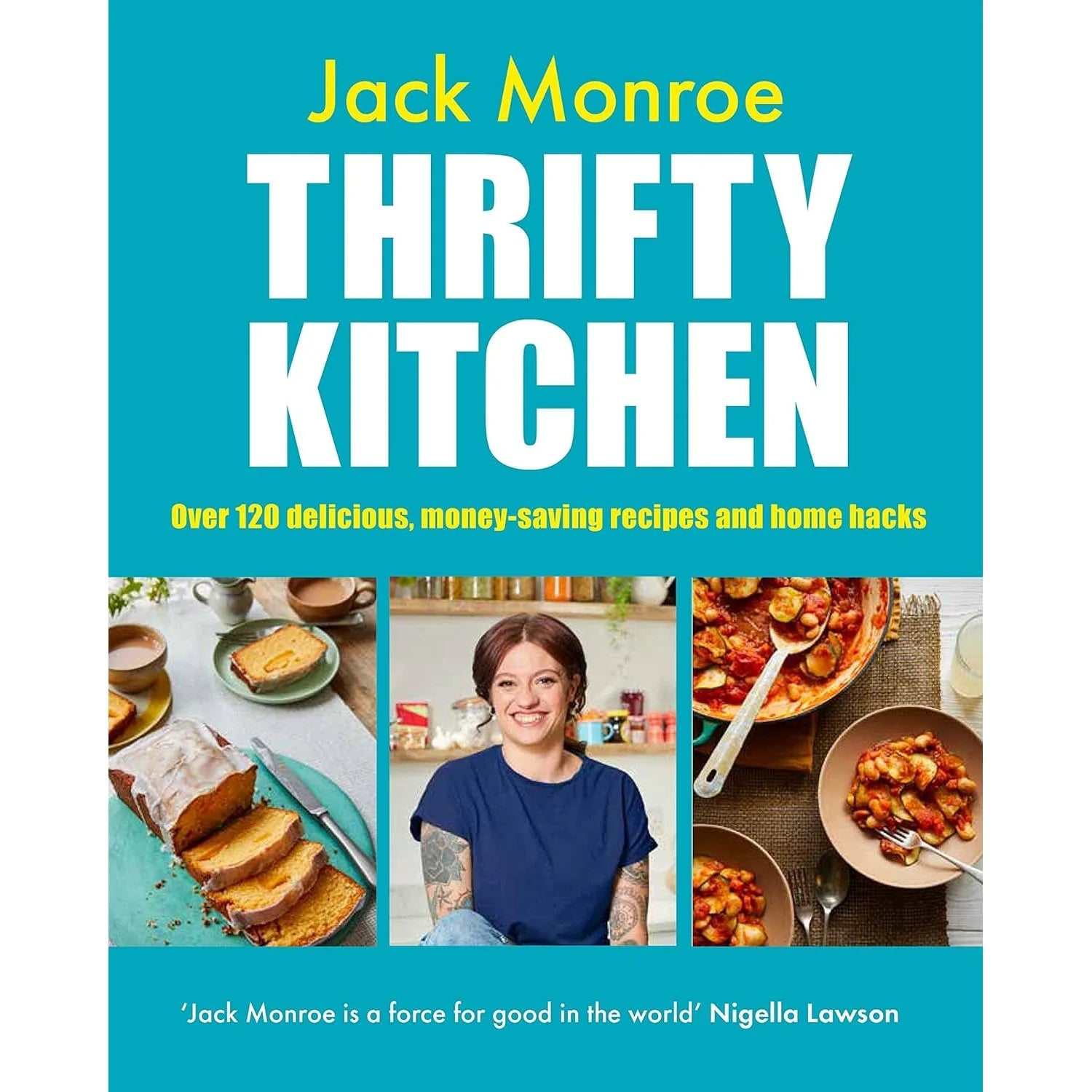 Thrifty Kitchen by Jack Monroe - hardback cookbook cover featuring 120+ budget-friendly recipes and money-saving home hacks