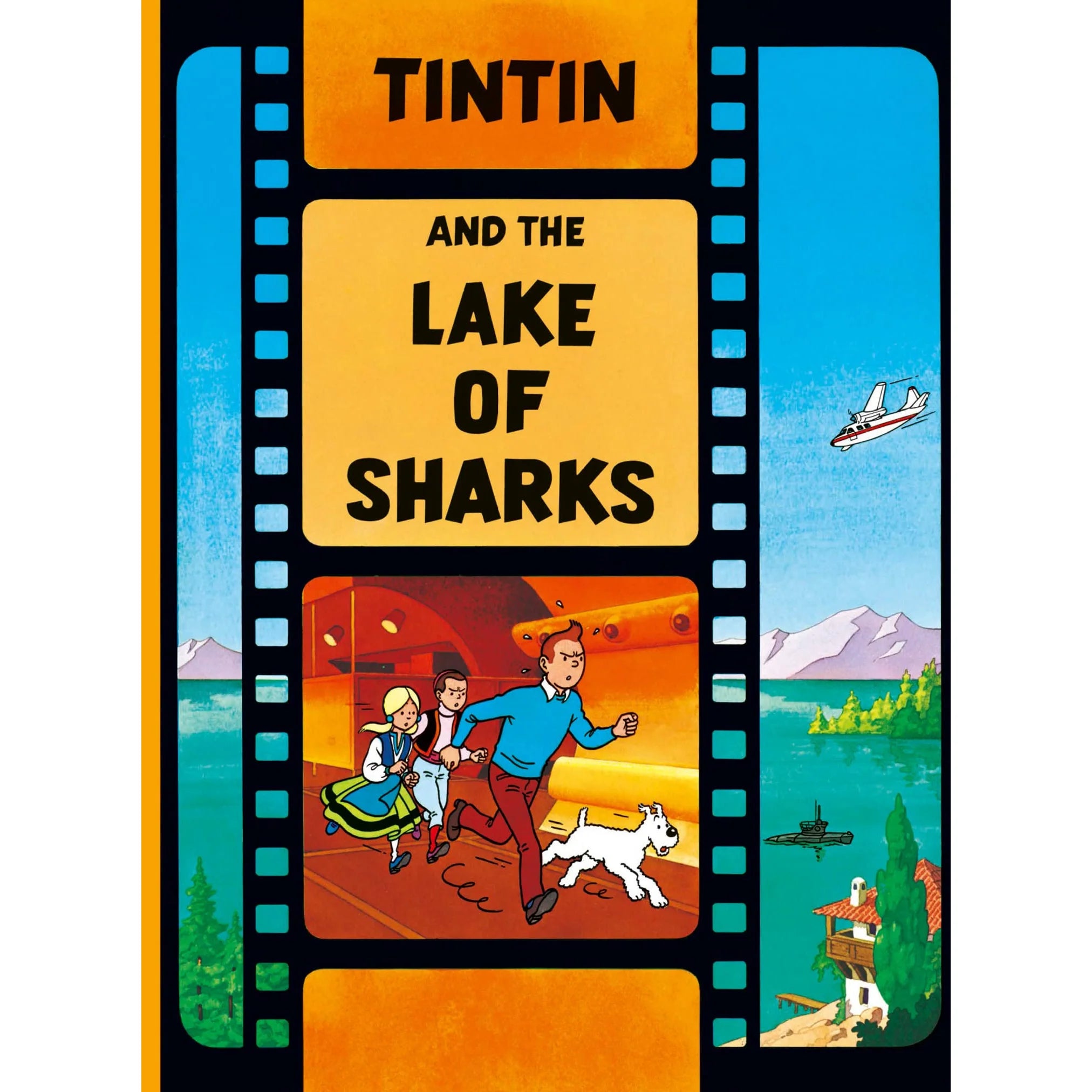 Tintin and the Lake of Sharks by Hergé - The Adventures of Tintin paperback comic book cover, ages 8+