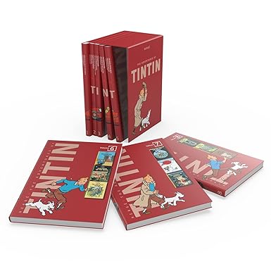 The Adventures of Tintin Compact Editions - 8 Book Hardback Box Set by Hergé, spines of all eight hardback volumes