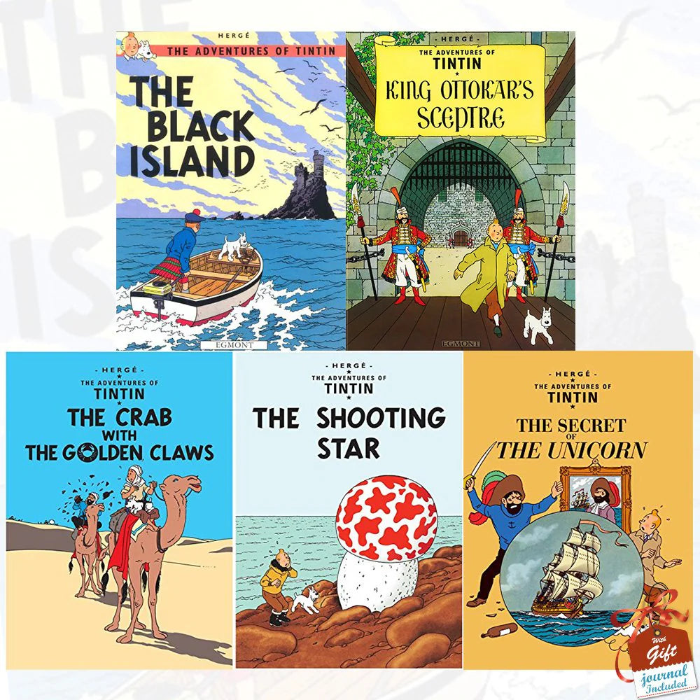 Tintin Series 2 by Hergé 5 Books Collection Set - Paperback - close-up of book spines and covers