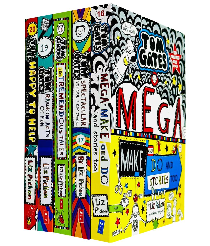 Tom Gates Series 16-20 5 Book Collection Set by Liz Pichon - paperback front cover, ages 7-11