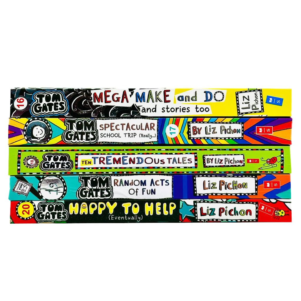 Tom Gates Series 16-20 5 Book Collection Set by Liz Pichon - full set spread, paperback, ages 7-11