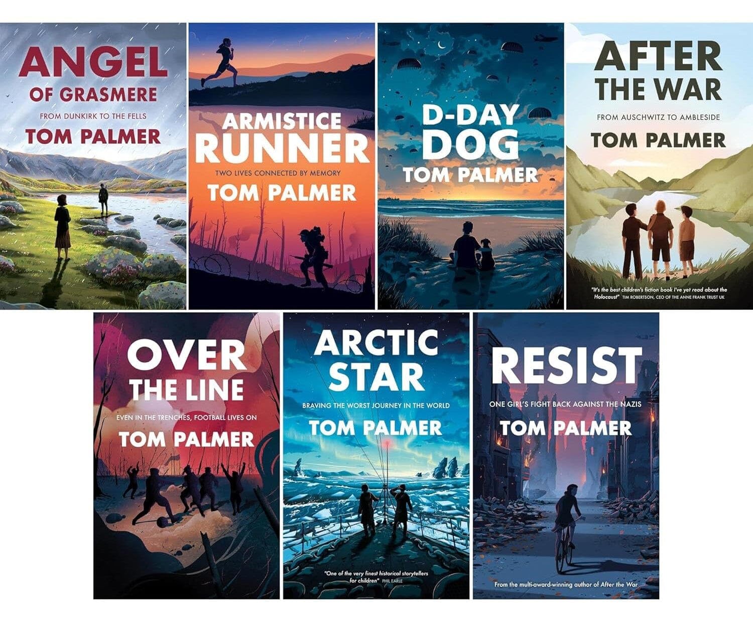 Tom Palmer Conkers Series 7 Books Collection Set showing all seven paperback covers including Arctic Star, Resist and Angel of Grasmere