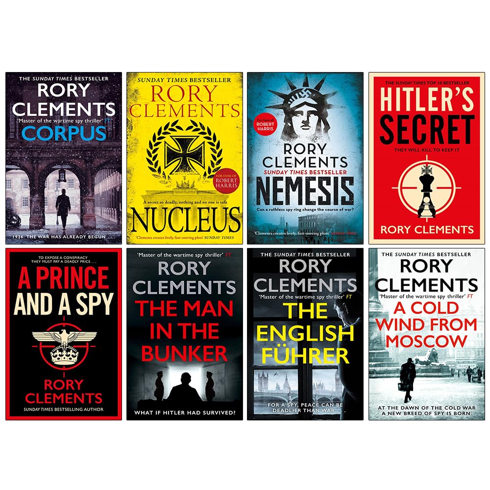 Tom Wilde novels by Rory Clements including Corpus, Nucleus and Nemesis - paperback WWII spy fiction set