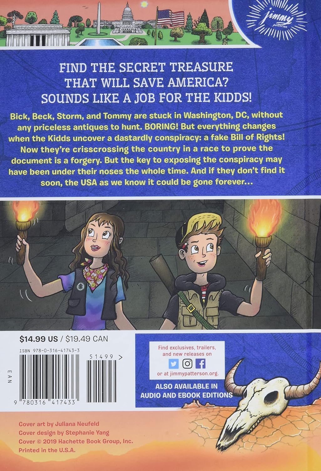 Treasure Hunters: All-American Adventure (Book 6) by James Patterson - back cover, Hardcover Ages 8-12