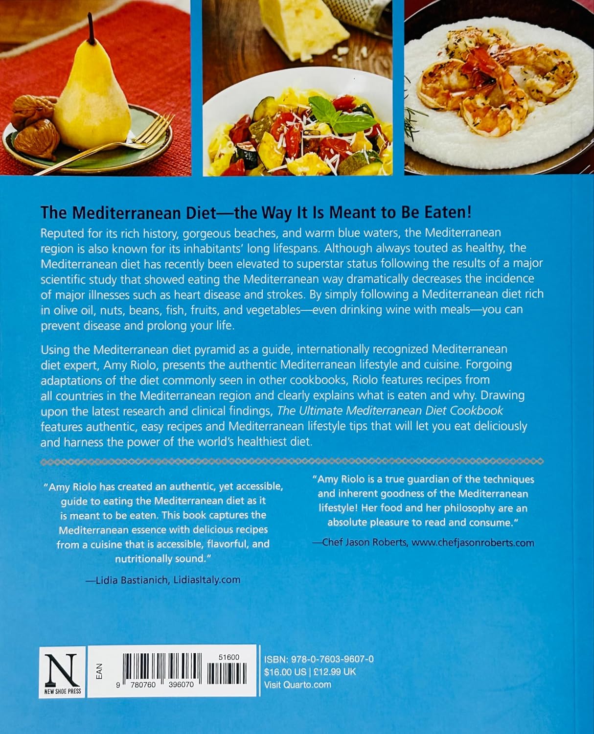 The Ultimate Mediterranean Diet Cookbook by Amy Riolo - Paperback back cover, Mediterranean diet recipe book