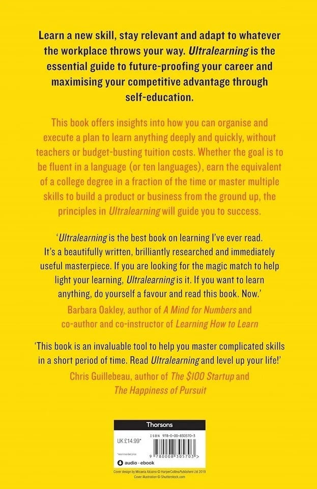 Ultralearning by Scott H. Young - paperback self-help book back cover