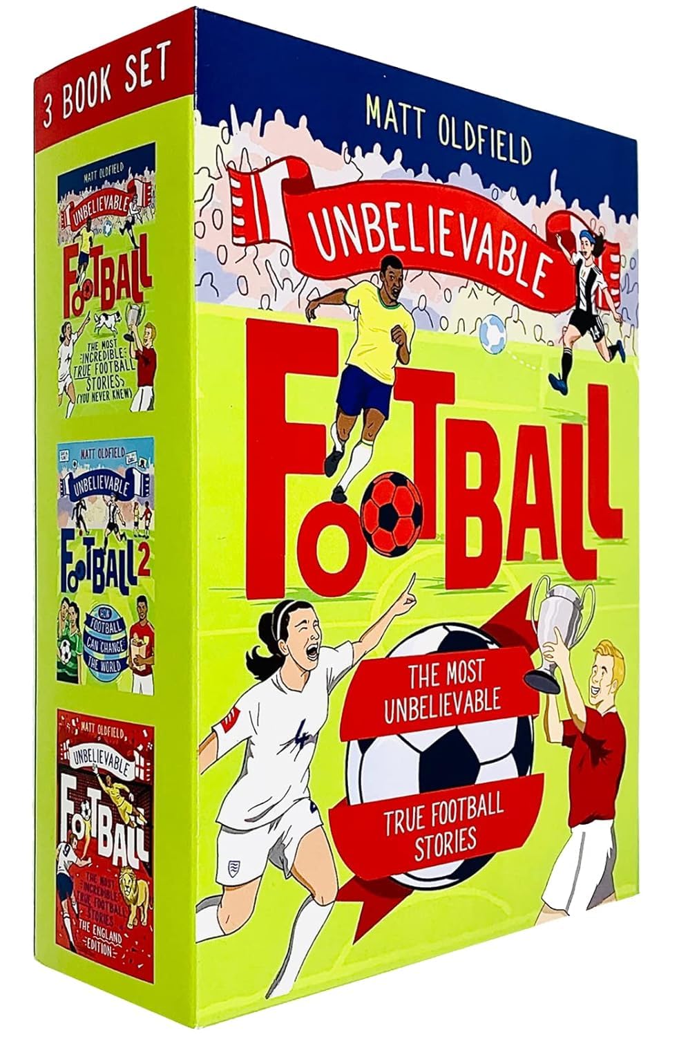 Unbelievable Football book covers including How Football Can Change the World and The England Edition by Matt Oldfield