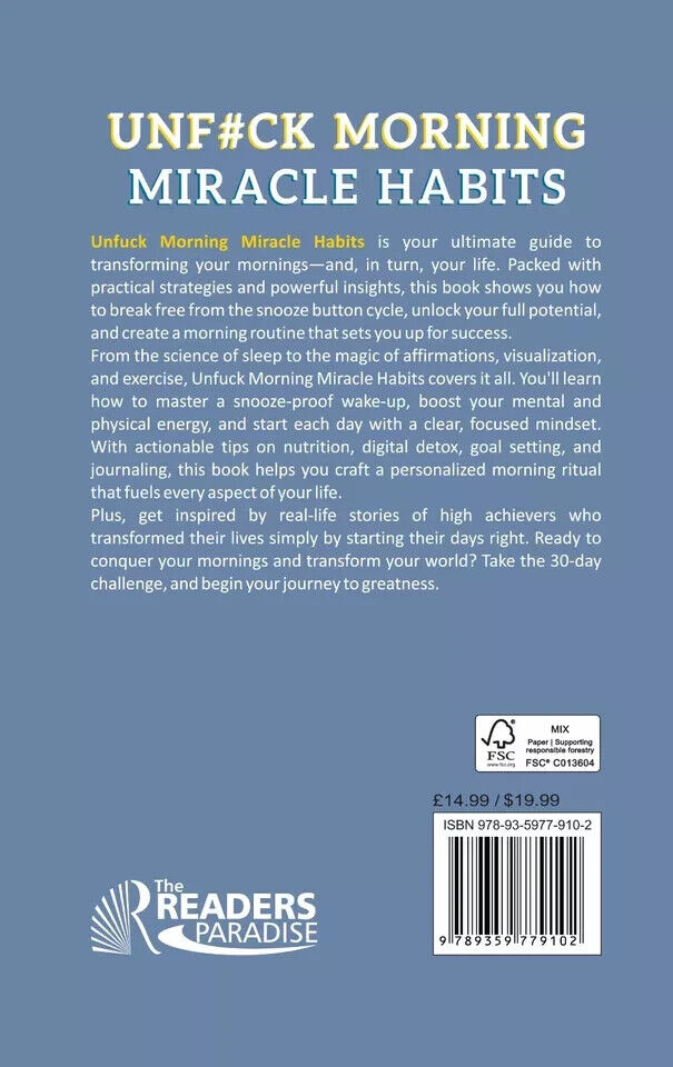 UnF#ck Morning Miracle Habits by Pranshu Anand - paperback back cover with book description