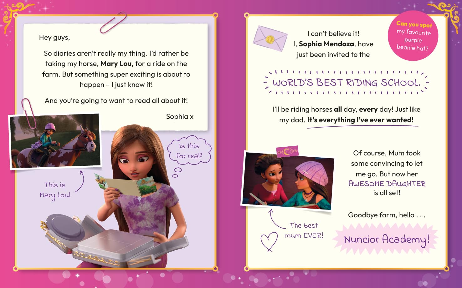 Unicorn Academy: My Secret Unicorn Diary inside diary pages featuring Sophia and Wildstar