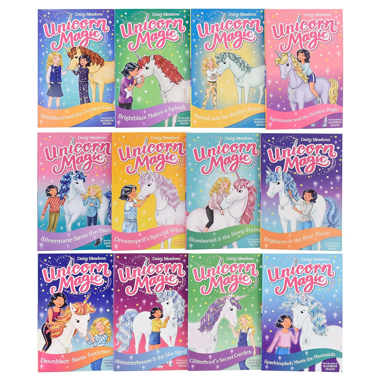 Unicorn Magic Enchanted Valley collection showing all 12 individual titles by Daisy Meadows