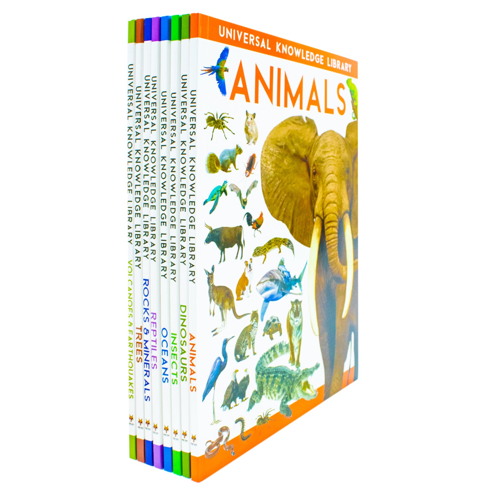 Universal Knowledge Library Animals and Nature 8 book paperback set - individual volume covers