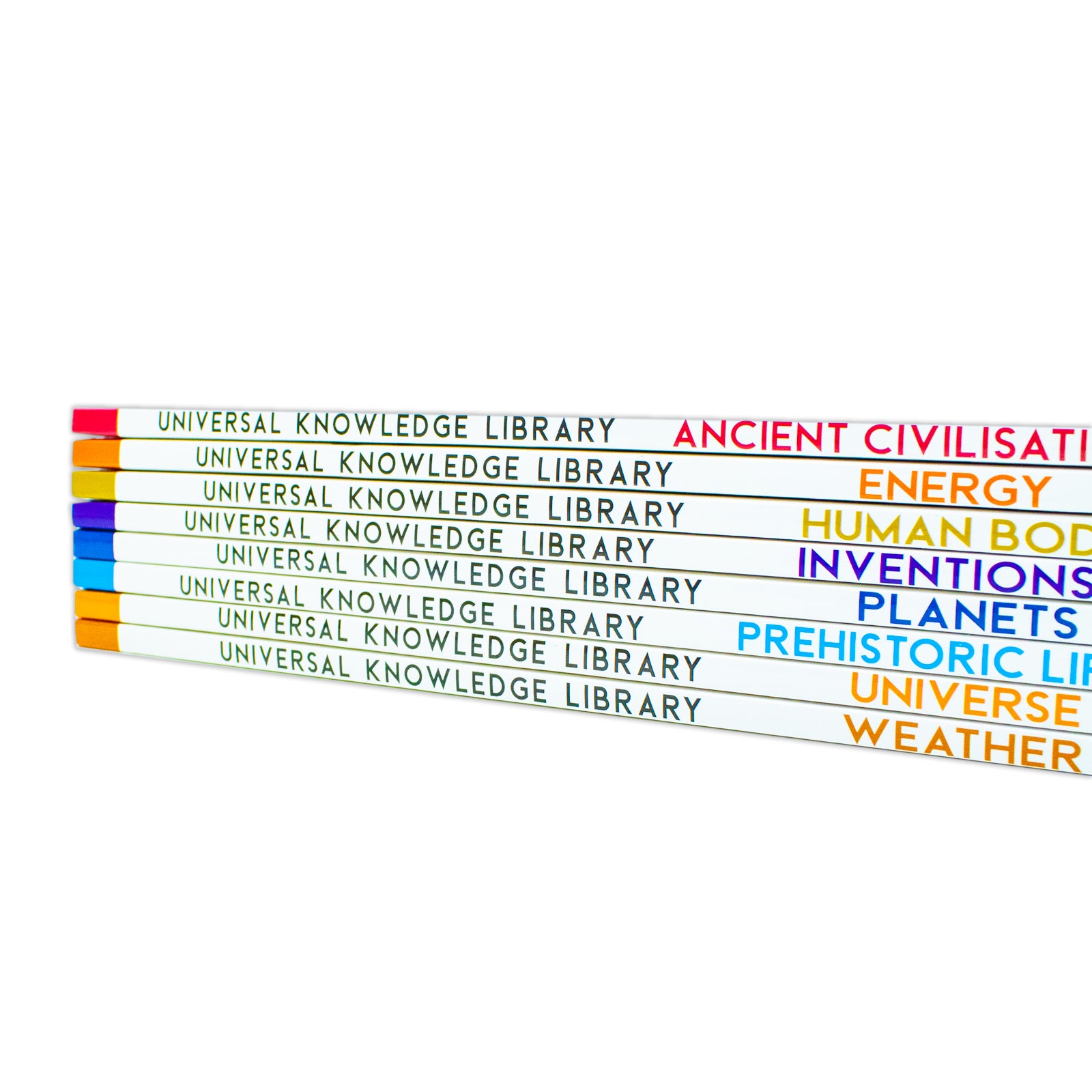 Universal Knowledge Library Science and History 8 Book Collection Set - full collection laid out