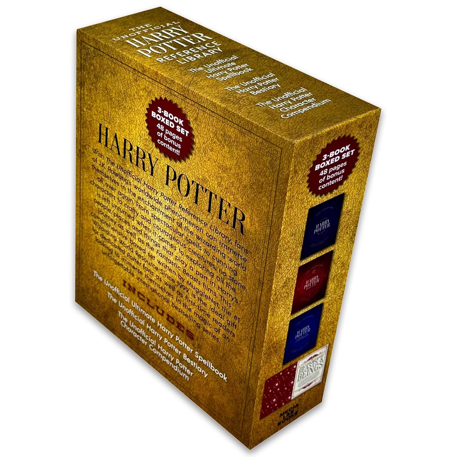 Unofficial Harry Potter Reference Library 3 book set spines showing Spellbook, Bestiary and Character Compendium titles
