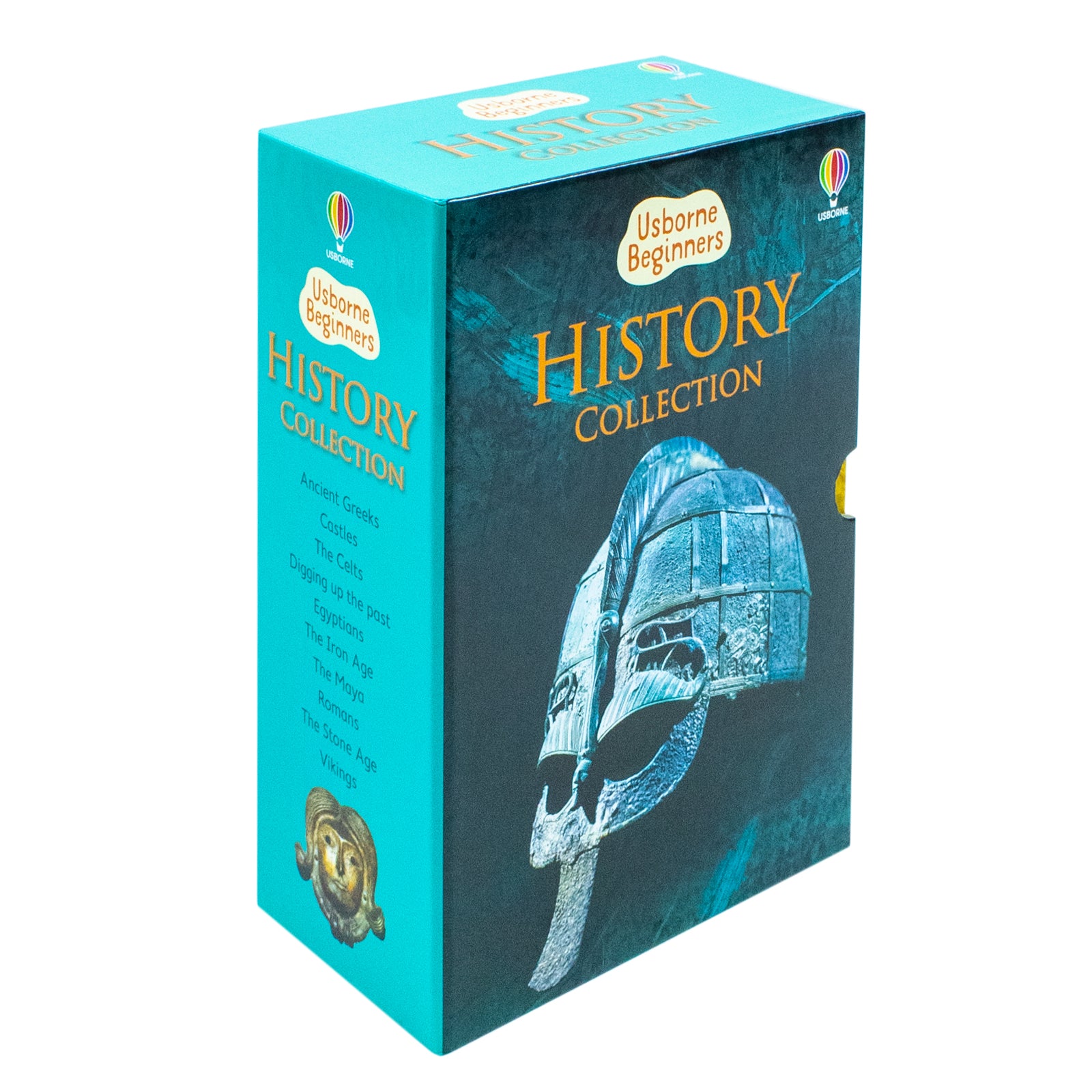 Usborne Beginners History box set showing Stone Age, Iron Age, Egyptians and Ancient Greeks hardback titles