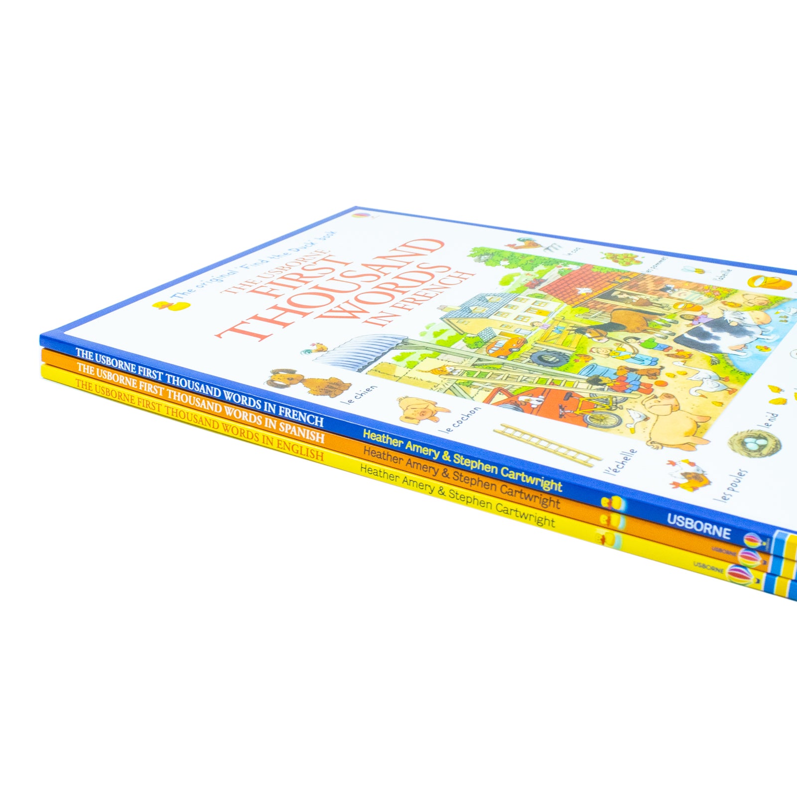 First Thousand Words in English French and Spanish - Usborne Paperback Set Illustrated by Stephen Cartwright