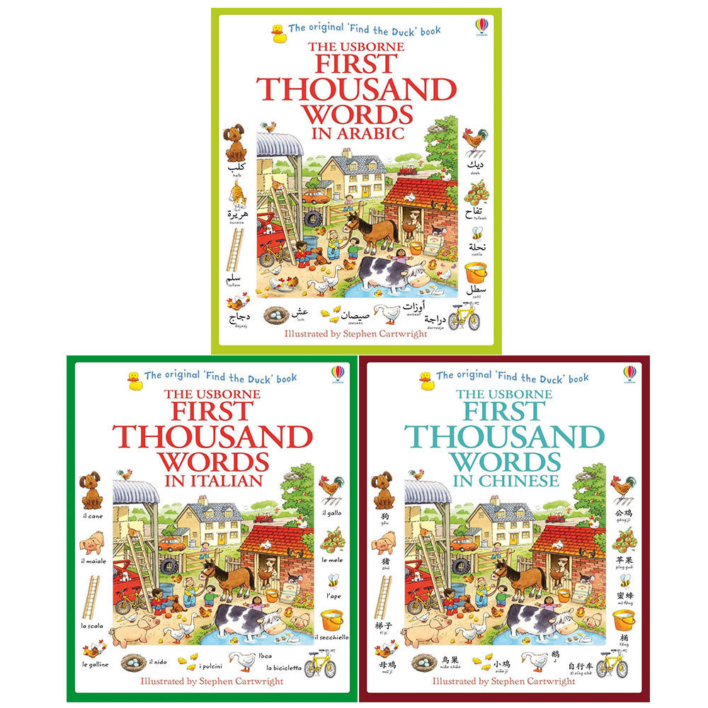 Usborne First Thousand Words Collection 3 Books Set by Heather Amery - Arabic, Chinese & Italian paperback word books