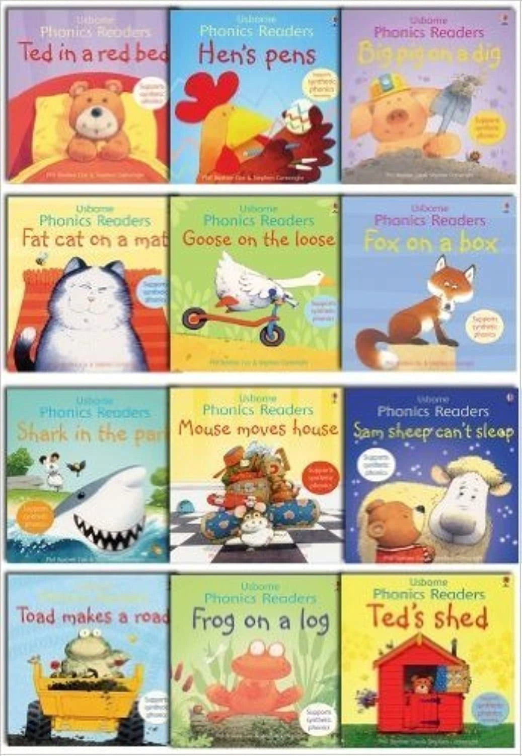 Usborne Phonics Readers 12 Books Collection Set by Phil Roxbee Cox and Stephen Cartwright, paperback, ages 3-5 - box set front