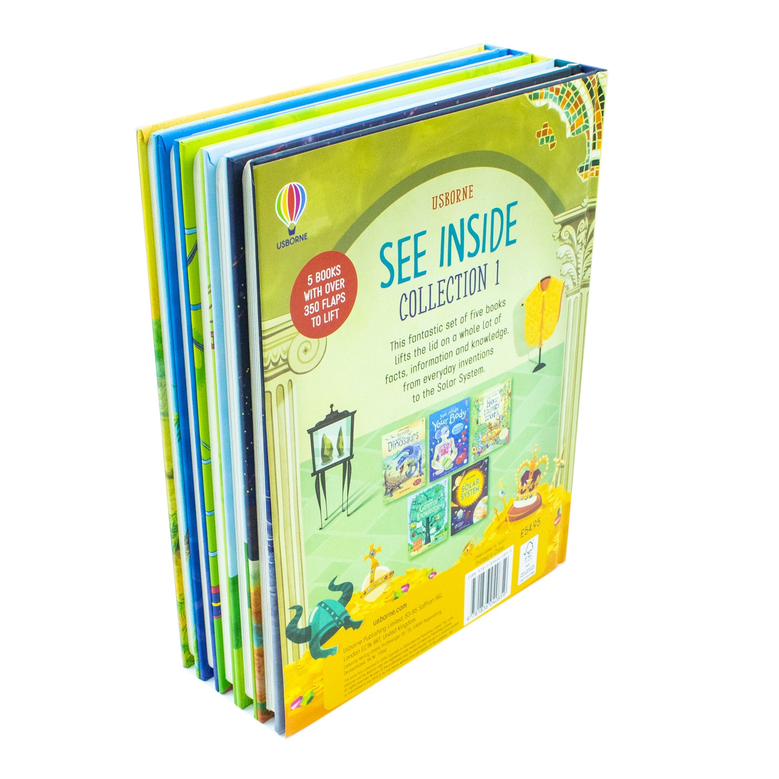 Usborne See Inside 5 Books Collection Set board books shown together - lift the flap board books for ages 6 plus