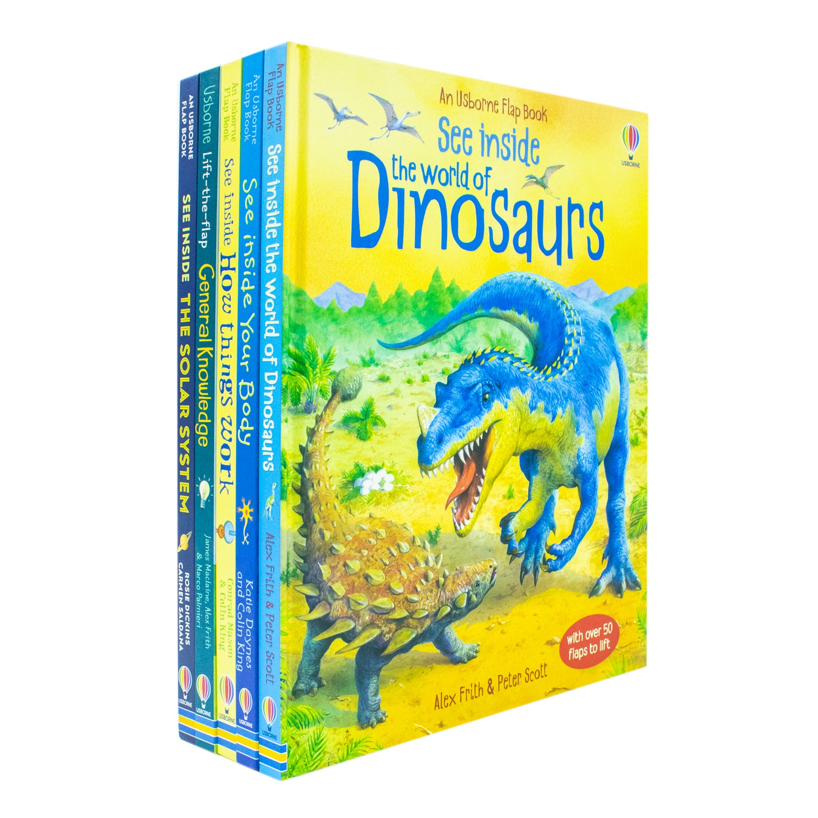 Usborne See Inside 5 Books Collection Set - World of Dinosaurs, Your Body, How Things Work, General Knowledge, Solar System - Board Book front cover