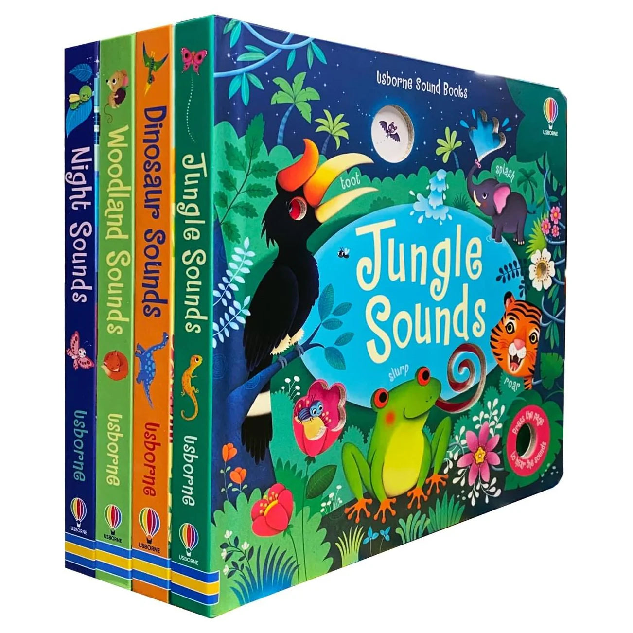 Usborne Sound Books Collection 4 Books Set by Sam Taplin - Jungle Sounds, Dinosaur Sounds, Woodland Sounds, Night Sounds - Board Book for Ages 3-5