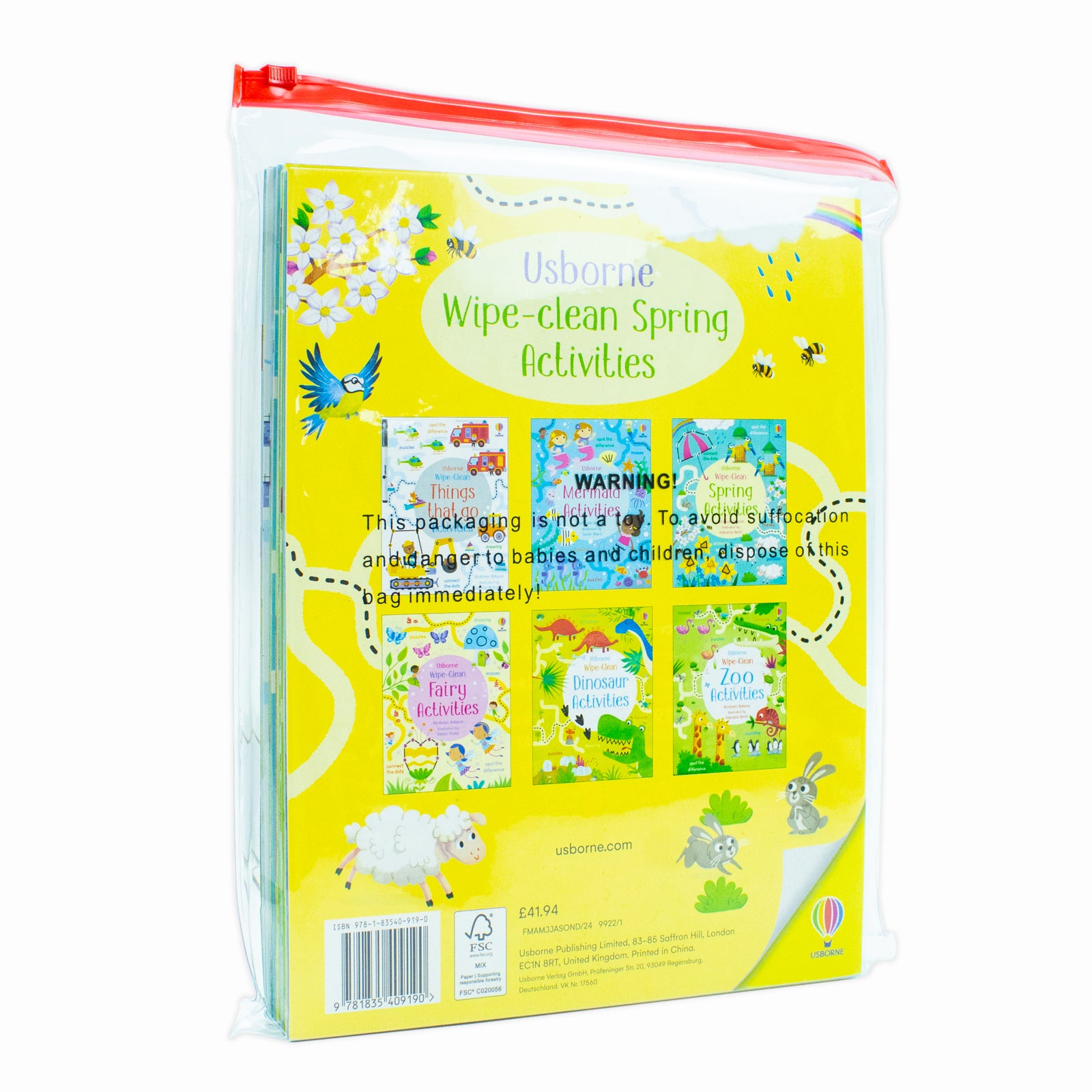 Usborne Wipe-Clean Zoo Activities paperback cover from the 6 book collection set