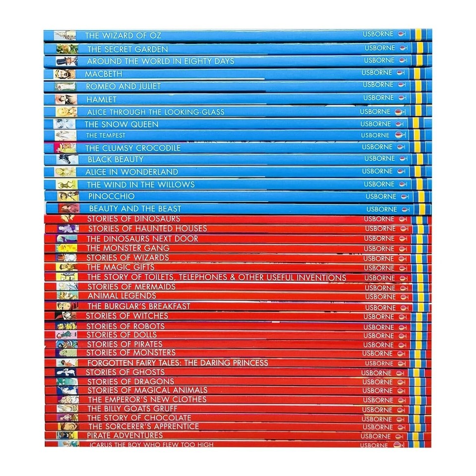 Usborne Young Reading 40 Books Collection Set showing Macbeth, Monster Gang, Snow Queen, Magic Gifts and other titles