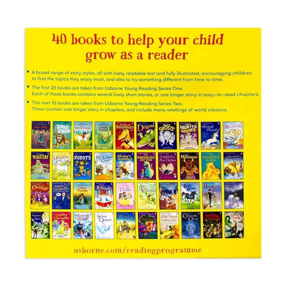 Usborne Young Reading Collection 40 paperback books displayed - Series 1 and 2 - Ages 5-7
