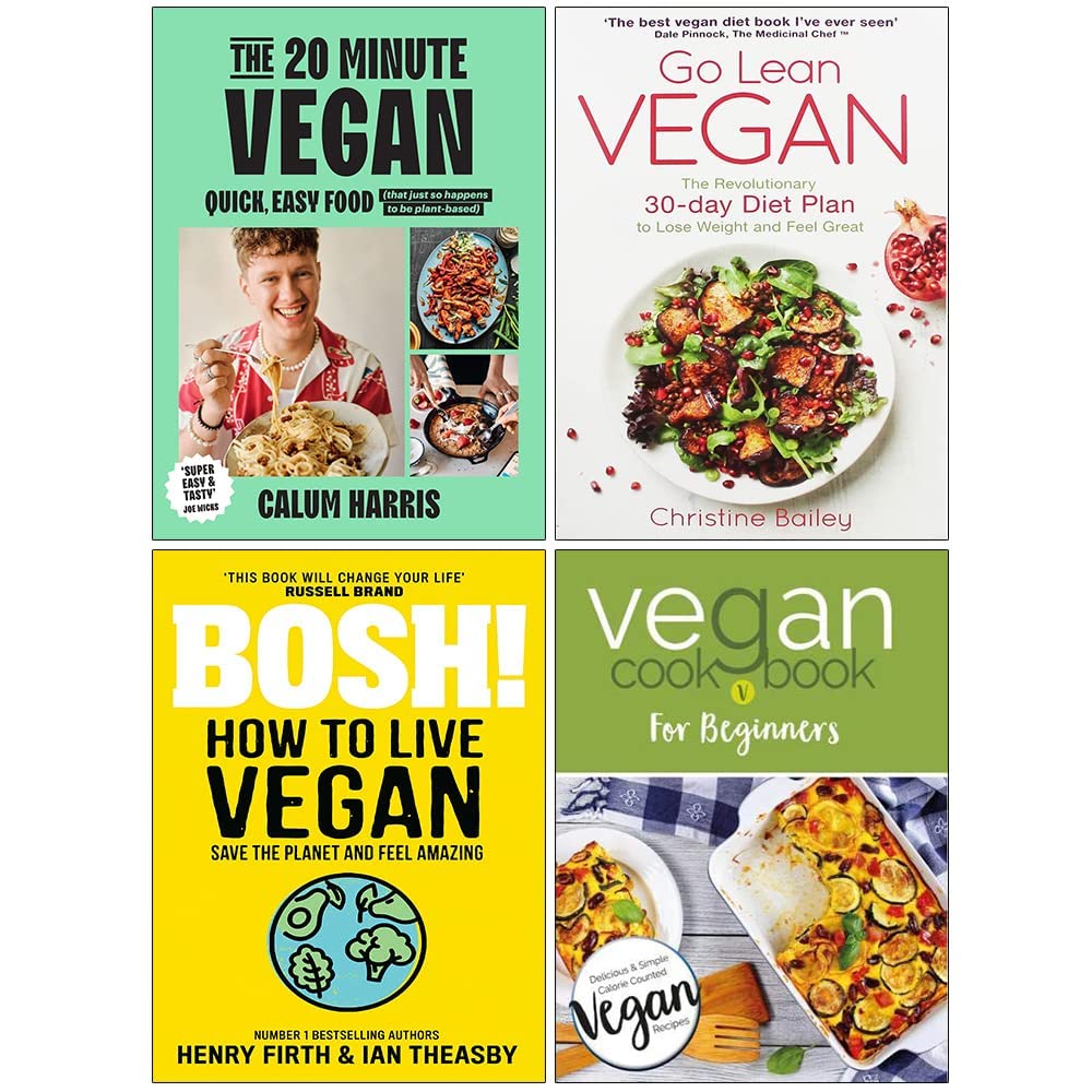 Vegan Cooking 4 Books Collection Set featuring The 20-Minute Vegan, Go Lean Vegan, BOSH! How To Live Vegan and Vegan Cookbook For Beginners - Mixed Format Non Fiction