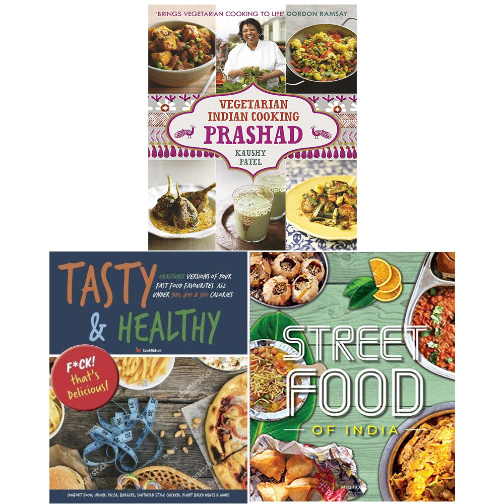 Vegetarian Indian Cooking, Street Food & Tasty & Healthy 3 Book Cookery Set - Hardback - front cover