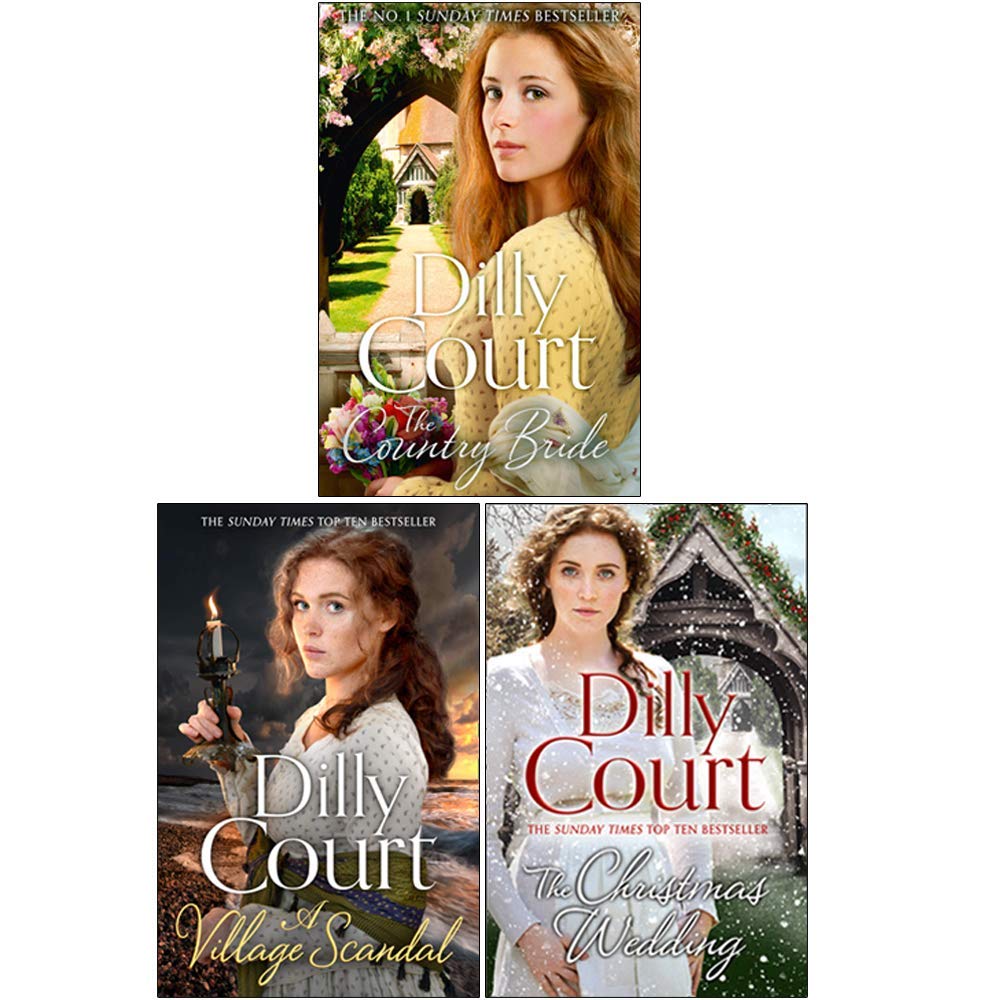 Dilly Court Village Secrets trilogy paperback book set spines - historical saga fiction gift set