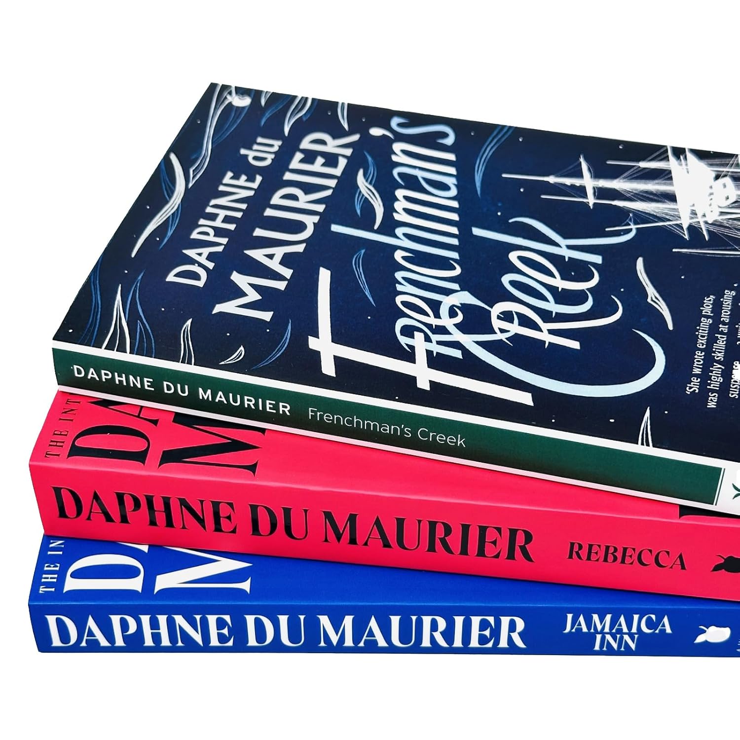 Daphne du Maurier Virago Modern Classics paperback set cover - Rebecca, Jamaica Inn, Frenchman's Creek