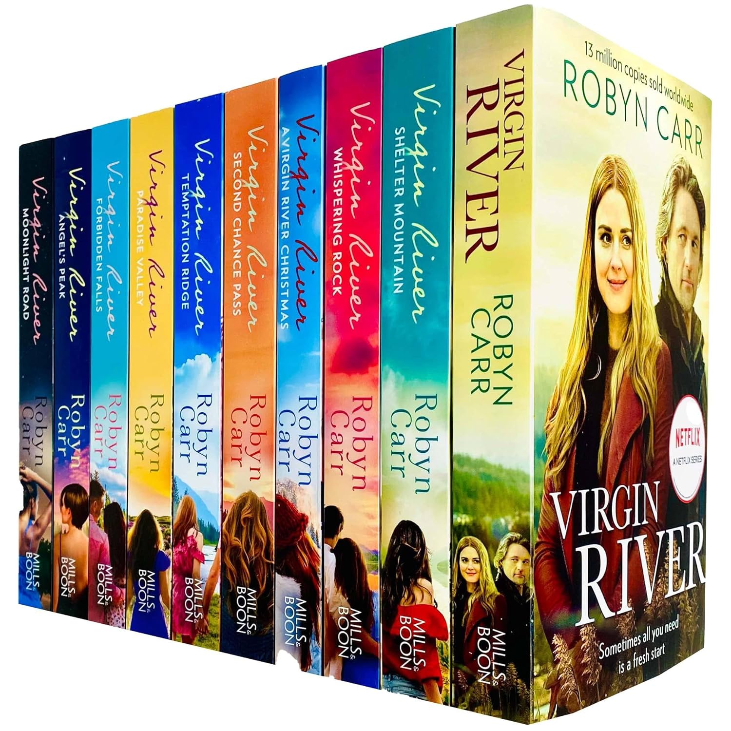 Small-Town Romance 20 Book Paperback Set - Virgin River Series and Sweet Magnolias Series Cover Display