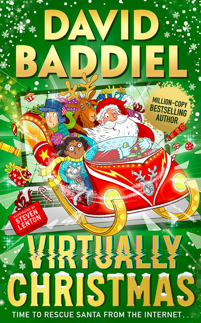 Virtually Christmas by David Baddiel - hardback illustrated children's Christmas book, ages 8-12, front cover