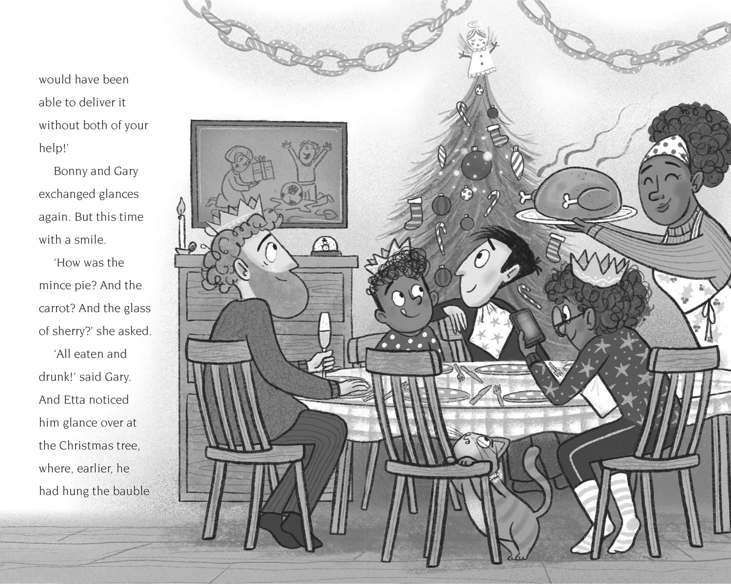 Virtually Christmas by David Baddiel hardback edition, spine and cover detail, funny illustrated Christmas book