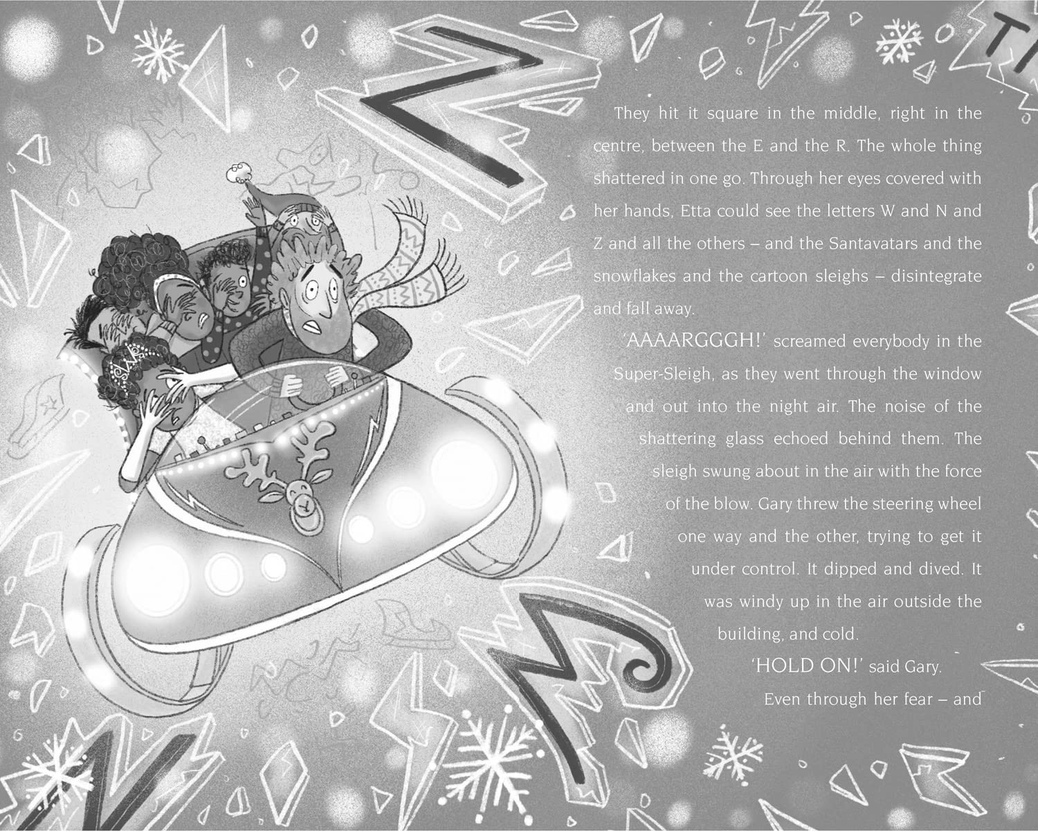 Virtually Christmas by David Baddiel, illustrated by Steven Lenton, sample inside pages