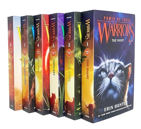 Warriors Power of Three Books 1-6 by Erin Hunter - The Sight, Dark River, Outcast, Eclipse, Long Shadows, Sunrise - Paperback Set