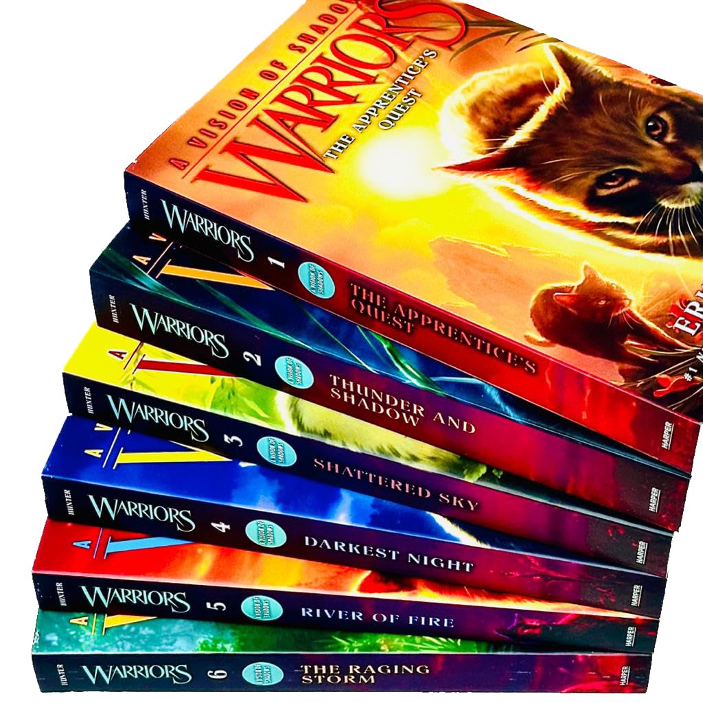Warriors A Vision of Shadows 6 book set by Erin Hunter stacked paperbacks
