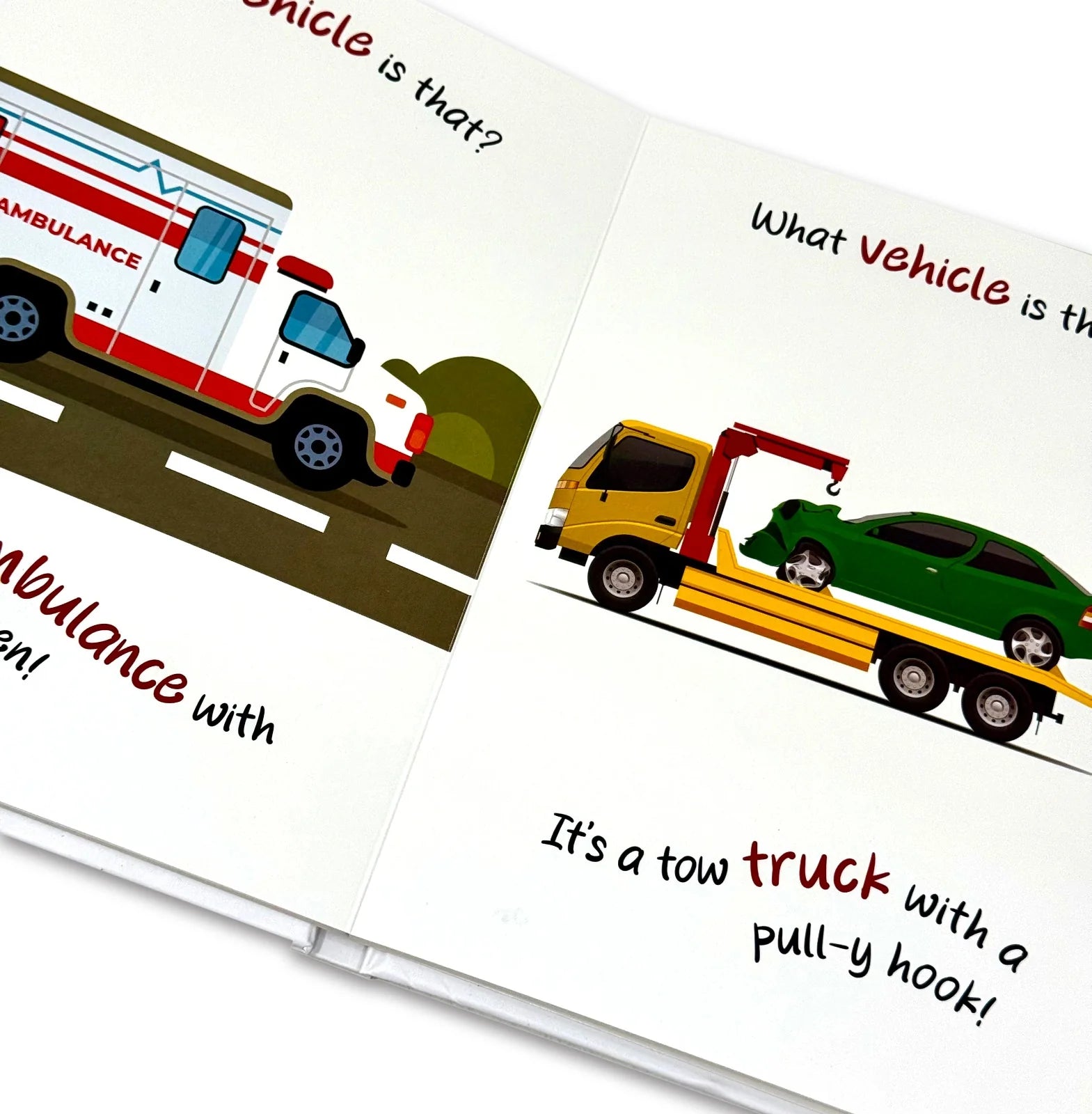 What Vehicle Is That? sturdy board book page with bright vehicle picture for toddlers