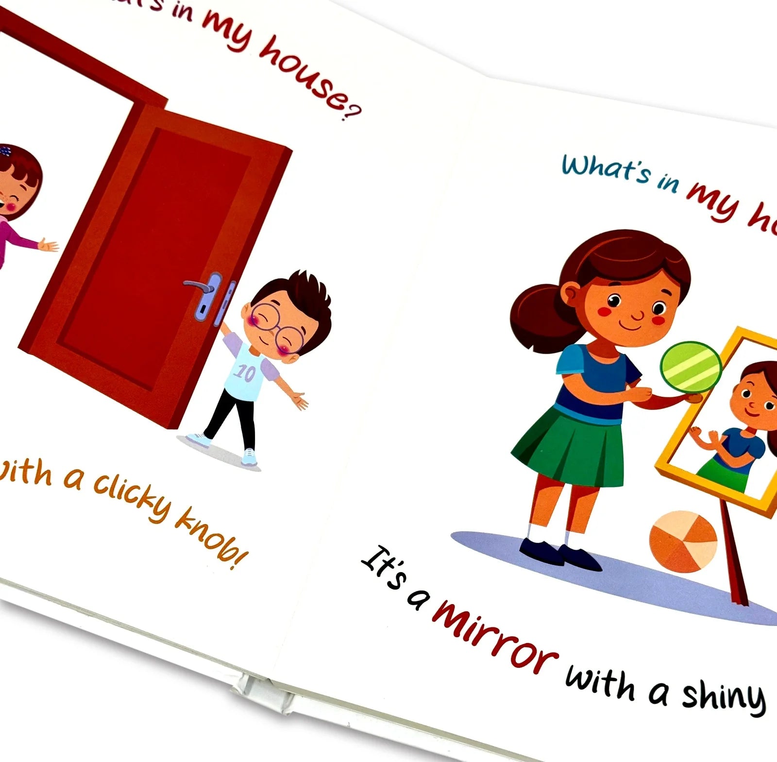 What's In My House? Moonstone board book page featuring kitchen and bedroom objects for early learning