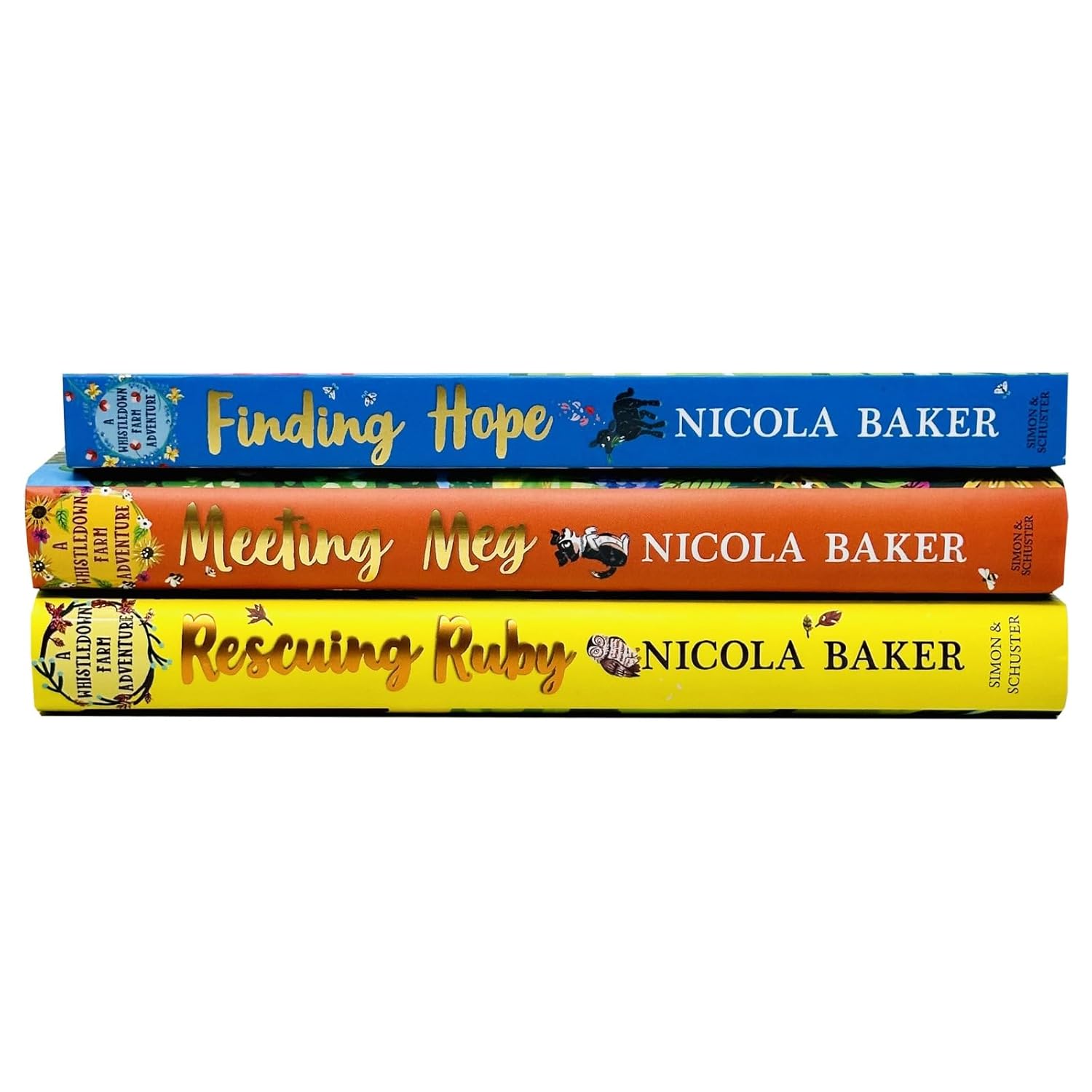 Front covers of the Whistledown Farm Adventure Series 3-book set by Nicola Baker for ages 5-8