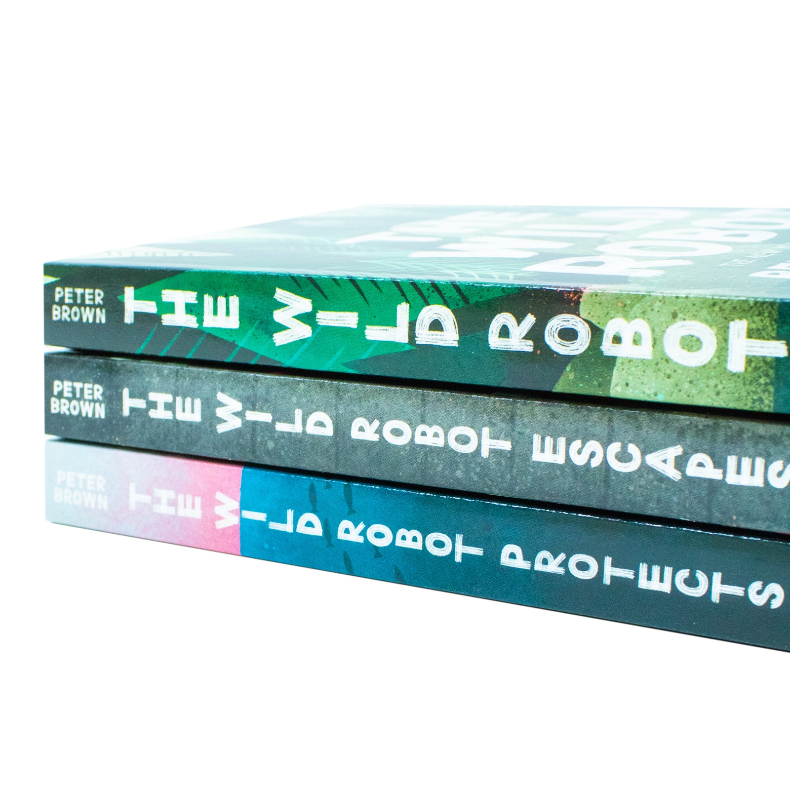 Close-up of The Wild Robot 3 Books Collection Set covers by Peter Brown - Middle Grade Paperback