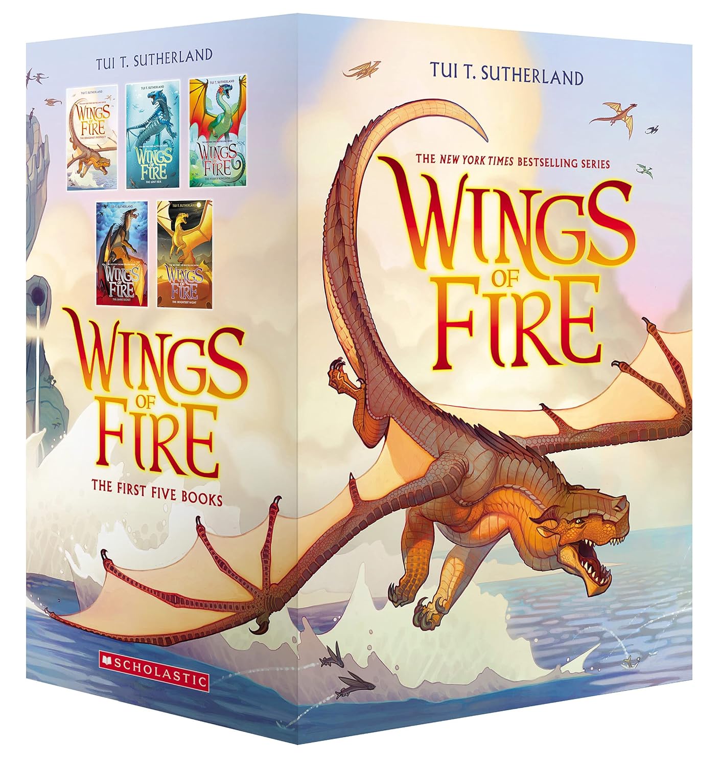 Wings of Fire Books 1-5 Collection Set by Tui T. Sutherland - Paperback boxed set for ages 8-12, includes The Dragonet Prophecy, The Lost Heir, The Hidden Kingdom, The Dark Secret and The Brightest Night